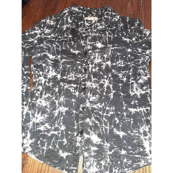 Size 12 Michael Kors Black White Tie-Dye Button Front Blouse Shirt Top - Picture 2 of 4